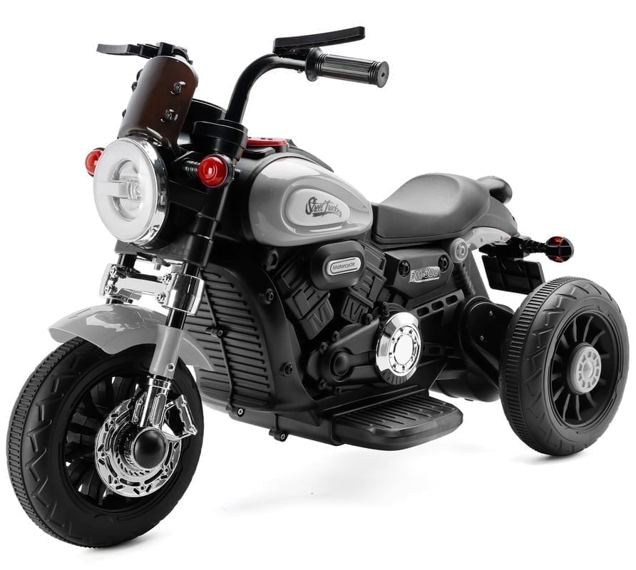 Bruce&Shark Kids Electric Motorcycle Ride-on Toy with Headlights, 3 Wheels Dual Motor Car for Children Boys Girls Gray