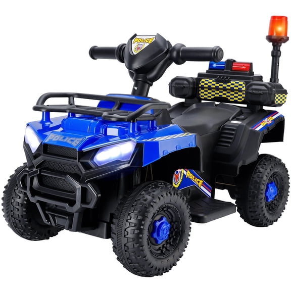 Bruce&Shark Police Car Ride on, Electric ATV Four Wheeler for Kids, Powered Ride on ATV Toys, Cop Cars with Siren, Flashing Lights, Blue