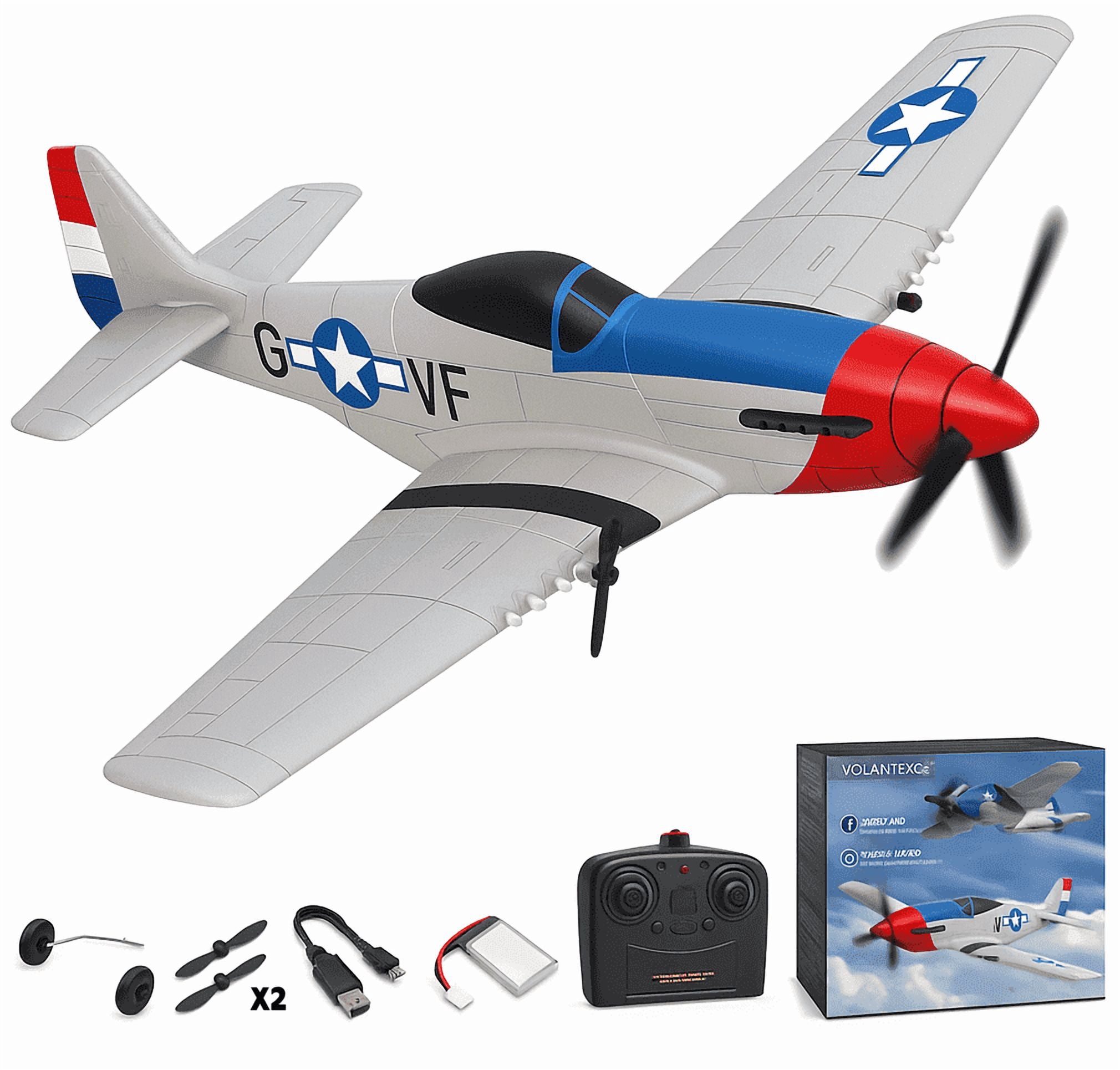 Bruce&Shark RC Plane, 3-CH P-51D Mustang Remote Control Airplane for Adults, 6-Axis Gyro, Easy to Fly, Suitable for Outdoor Activity