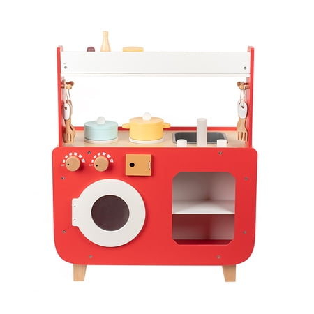 Bruce&Shark Red Play Kitchen Set Toy With Washing Machine And Oven Gift For Kid Age 3+