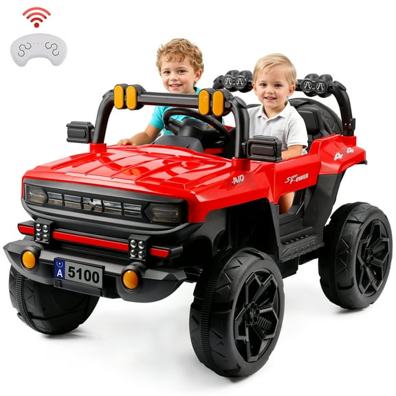 Bruce&Shark Ride on Toys 2 Seater 4 Wheel Ride on Cars with Remote Control, Electric Car for Kids, Ride on Truck for Boys Girls w/ Music, LED Light, Bluetooth, Red