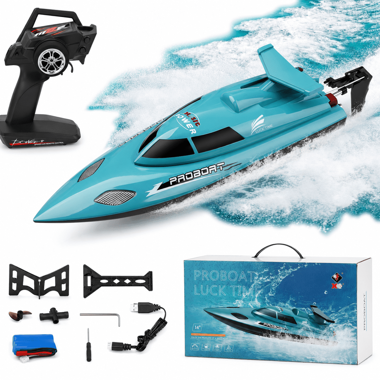 Bruce&Shark WLtoys Remote Control Boat, 13MPH High Speed RC Racing Boat for Pools or Lakes, 2.4GHz RC Boats with Low Battery Alarm for Teens and Adults