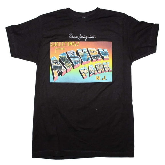 Bruce Springsteen Men's Postcard Greetings from Asbury Park Slim Fit T-Shirt Black