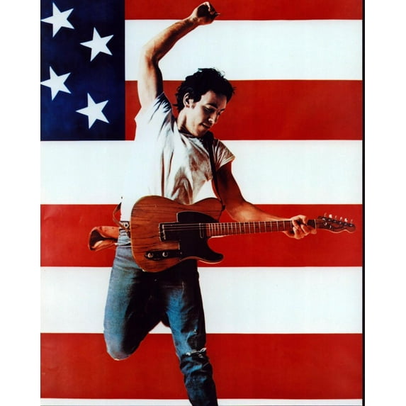 Bruce Springsteen Playing Guitar In Front Of American Flag Photo Print (8 x 10) - Item # MVM00737