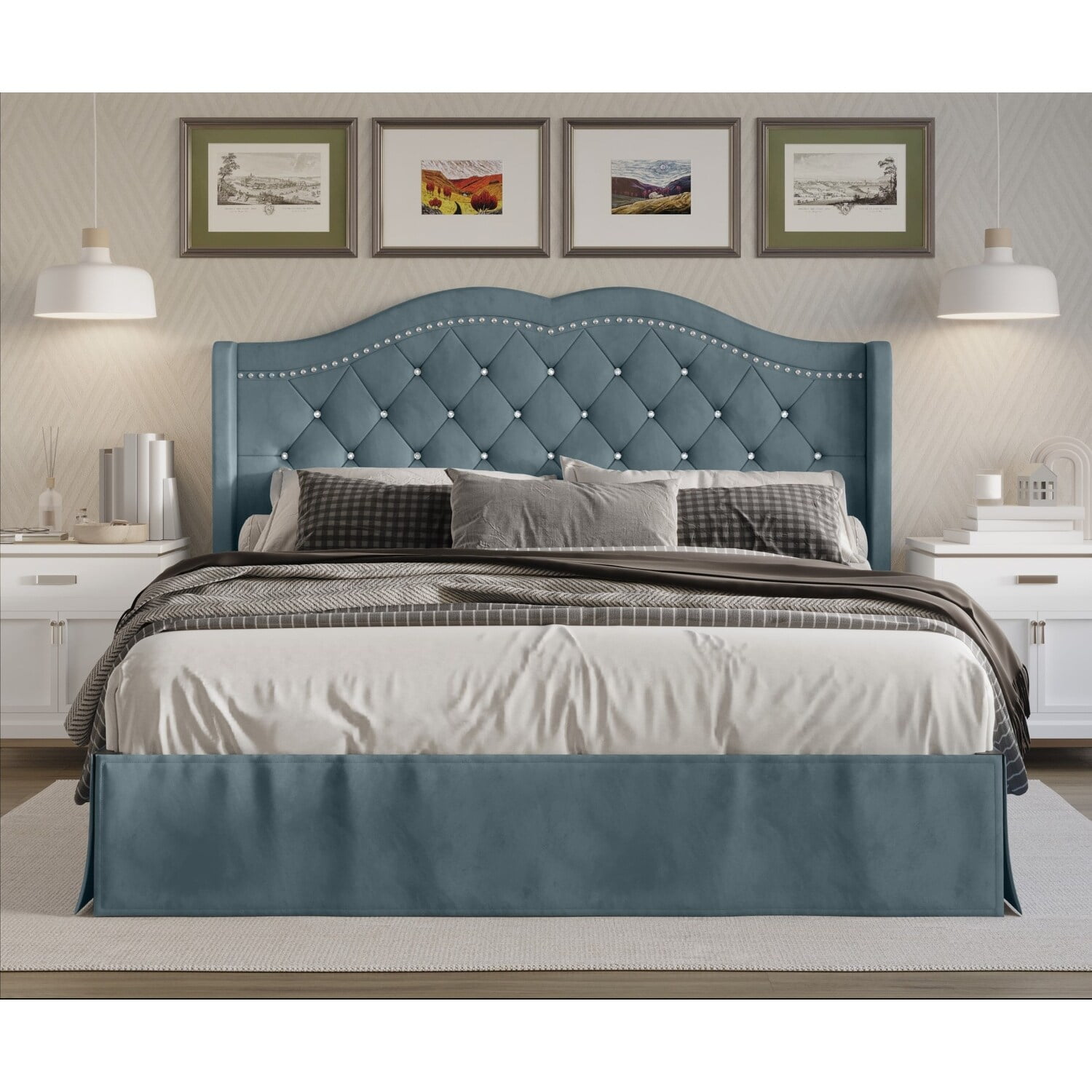 Bruce Tufted Upholstered Platform Bed Blue Twin