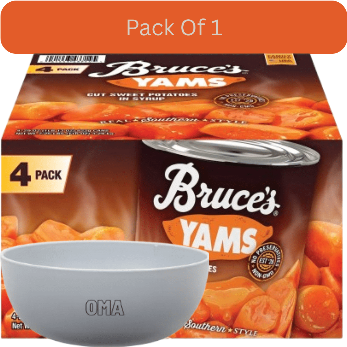 Bruce's Cut Yams, Sweet and Tender Canned Vegetables, 29 oz., 4 pk. With White Bowl By OMA