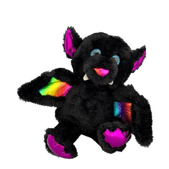 Bruce the Bat 8-inch Plush Toy - Halloween Plush with Black T-Shirt, Sparkle Eyes, and Metallic Accents, Great for Kids and Decorations