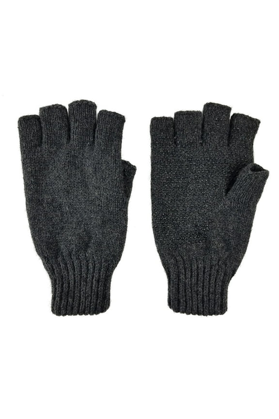 Men's Half Finger Wool Knit Glove with Thinsulate Lining, Gray, One Size