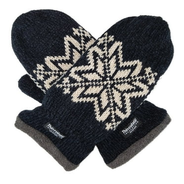 Bruceriver Men's Snowflake Knit Acrylic Mitten Gloves, Black, Large - X-Large