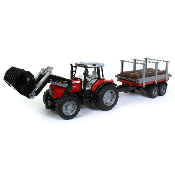 Bruder 02046 Massey Ferguson 7480 w/ Frontloader and Logging Trailer