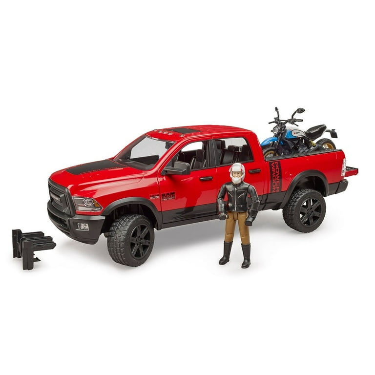 Bruder 02502 RAM 2500 Power Wagon w Ducati Scrambler Desert Sled and Driver