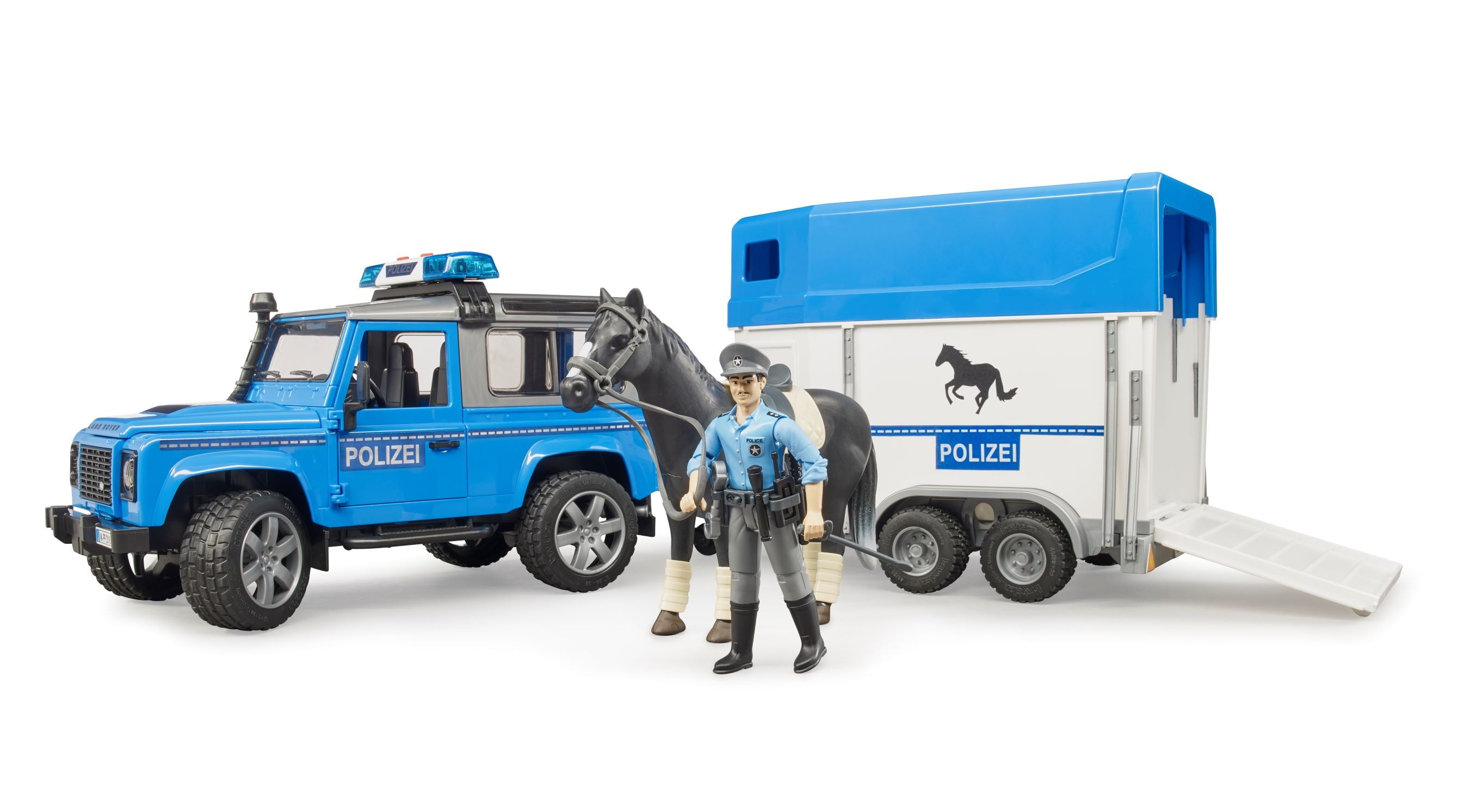 Bruder 02588 Land Rover Defender Police Vehicle with Horse