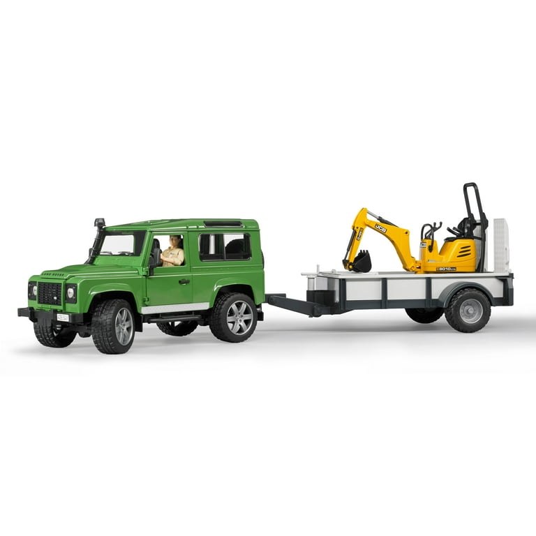 Bruder 02593 Land Rover w Trailer Worker and JCB Excavator