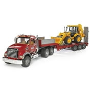 شاحنة Bruder 1/16 Mack Granite ذات السطح المسطح مع محمل منخفض وحفار خلفي JCB 02813