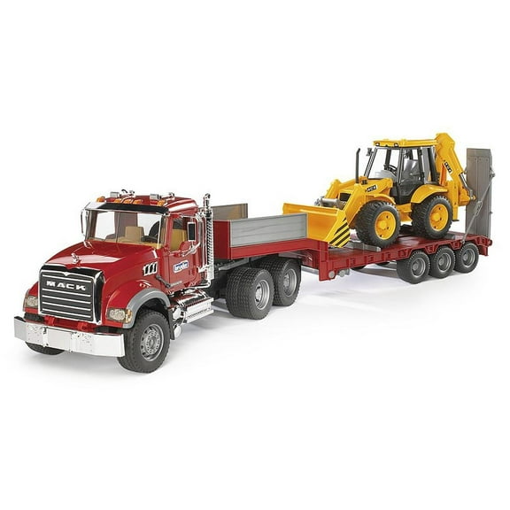 Bruder 1/16 Mack Granite Flatbed Truck w/ Low Loader & JCB Loader Backhoe 02813