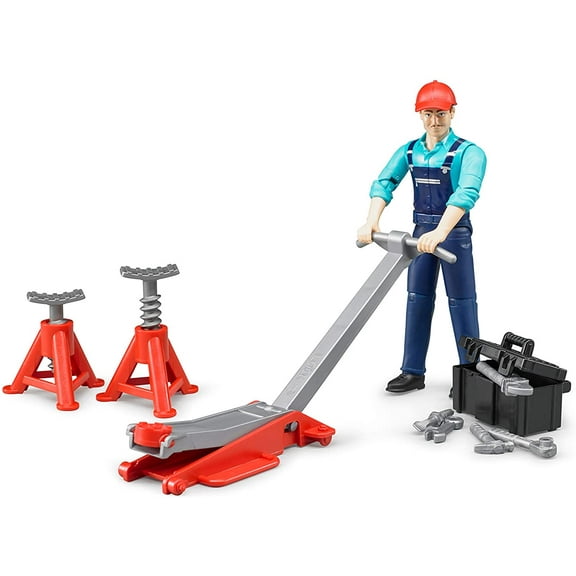 Bruder 1/16 Garage/Shop Worker with Jack stands, Jack and Toolbox with Tools 62100