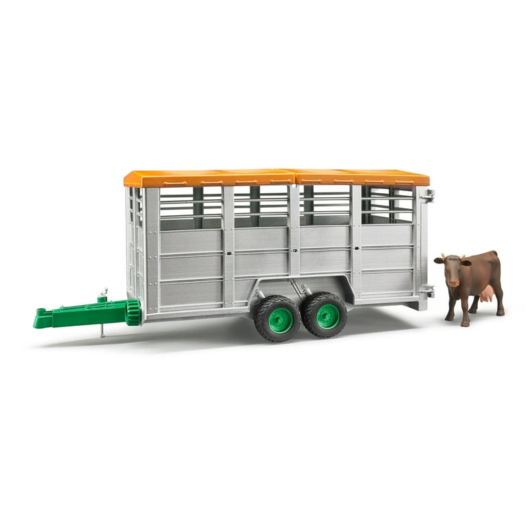 Bruder 1/16 Livestock Trailer Vehicle with 1 Cow, Brown/Black, One Size  02227