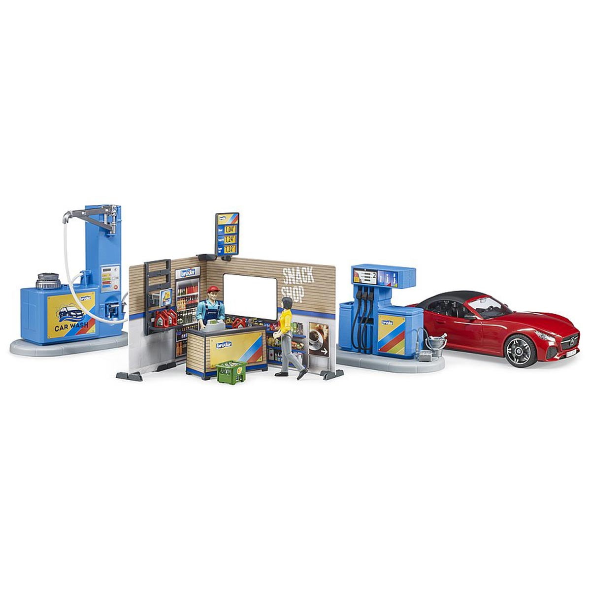Bruder Bworld Gas Station Toy with Car Wash and Accessories