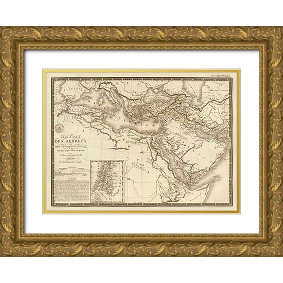 Brue, Adrien Hubert 18x14 Gold Ornate Wood Framed with Double Matting Museum Art Print Titled - Geographie des Hebreux, 1821