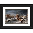 thumbnail image 1 of Bruegel, Pieter the Younger 18x13 Black Ornate Wood Framed with Double Matting Museum Art Print Titled - Winter Scene With Ice Skaters and Birds, 1 of 4