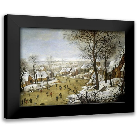 Bruegel the Elder, Pieter 14x11 Black Modern Framed Museum Art Print Titled - A Winter Landscape with Skaters and a Bird Trap