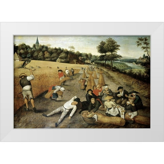 Bruegel the Elder, Pieter 18x14 White Modern Wood Framed Museum Art Print Titled - Summer: Harvesters Working and Eating in a Corn Field