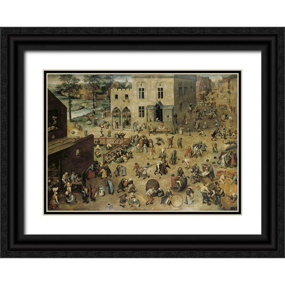 Bruegel the Elder, Pieter 24x18 Black Ornate Wood Framed with Double Matting Museum Art Print Titled - Childrens Games