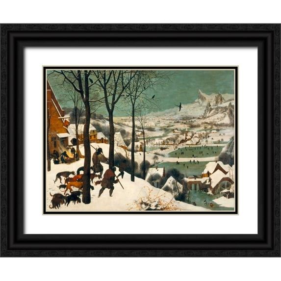 Bruegel the Elder, Pieter 24x19 Black Ornate Wood Framed with Double Matting Museum Art Print Titled - Hunters in the Snow (Winter)