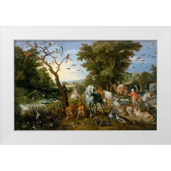 Brueghel, Jan the Elder 14x10 White Modern Wood Framed Museum Art Print Titled - The Entry of the Animals into Noahs Ark