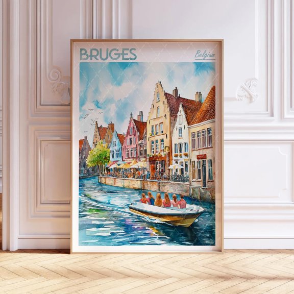 Bruges Belgium Pastel Travel Poster, Unframed Size 8x12