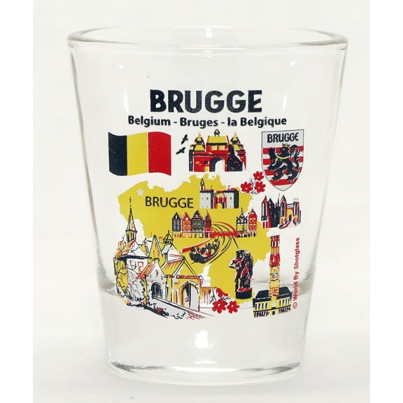 Bruges (Brugge) Belgium Landmarks and Icons Collage Shot Glass