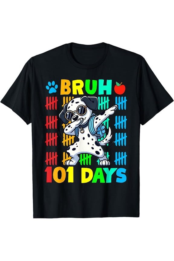 Bruh 100 Days Of School Dalmatian Dog Dabbing 100Th Day Boys T-Shirt