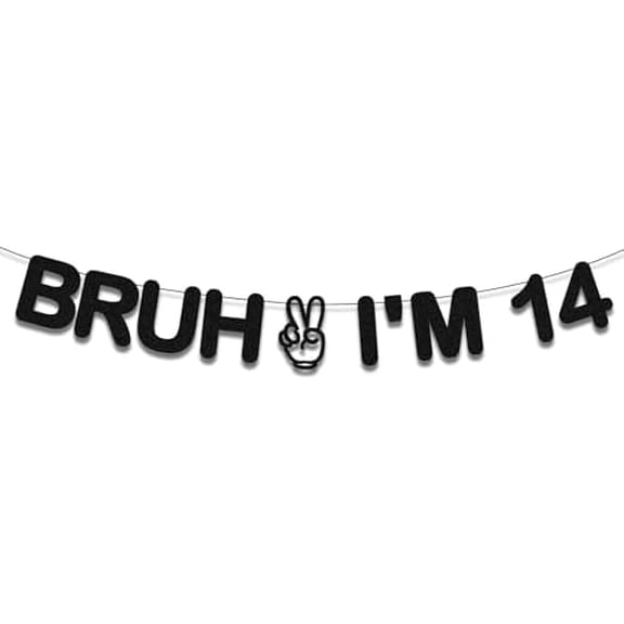 Bruh I'm 14 Banner Happy 14th Birthday Decorations Black Glitter, Cheers to 14 Years Hello Fourteen Funny Party Decorations for teens Boy Girl Supplies