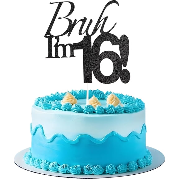Bruh I'm 16 Cake Topper - Black Glitter Happy 16th Birthday Decorations for Boys Teens, Funny 16 Year Old Party Supplies, Bro I'm 16 Cake Decor (Bruh I'm 16, 16th)