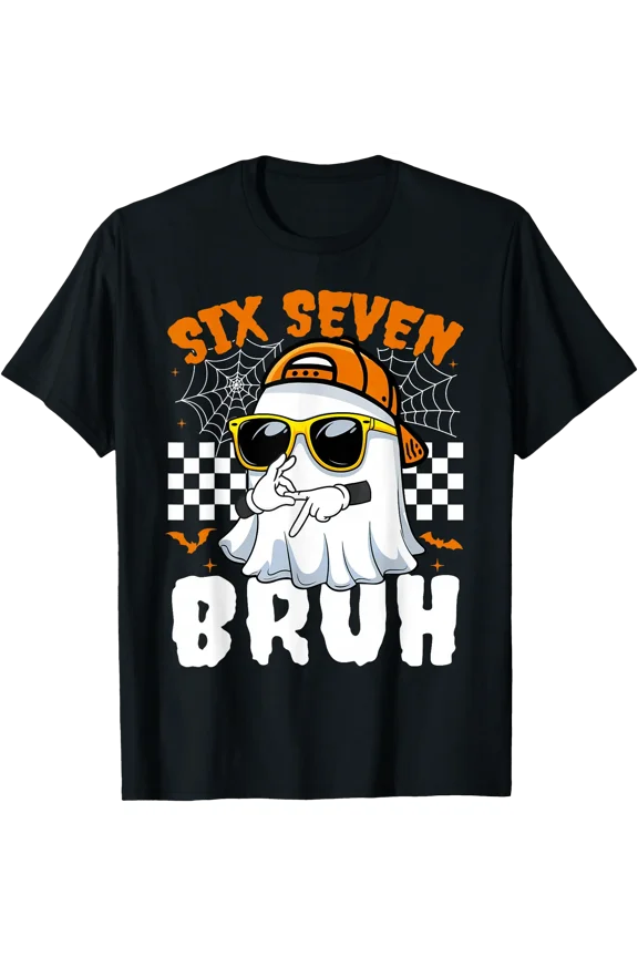 Bruh 67 Halloween Funny Six Seven Meme Brainrot Ghost Kids T-Shirt