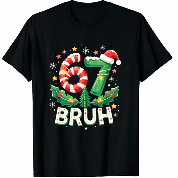 Bruh 67 Six Seven 6 7 Meme Christmas Funny T-Shirt (Men's, Women's)
