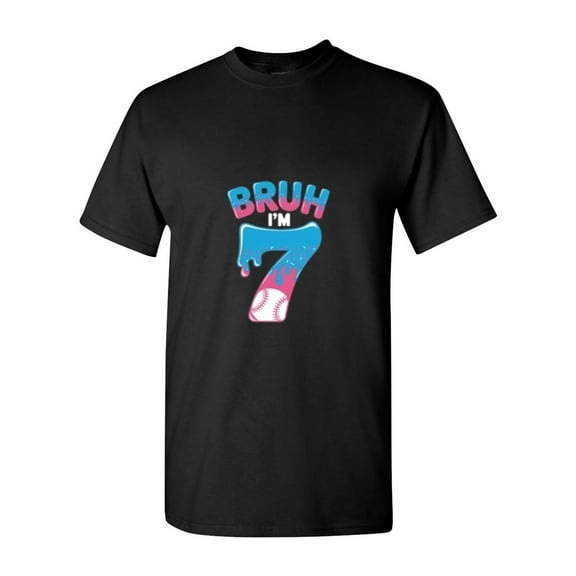 Bruh 7th Birthday Boy Baseball Ice Cream Drip 7 Year Old Funny Kids Party T-Shirt, for men & women, up to size 5XL