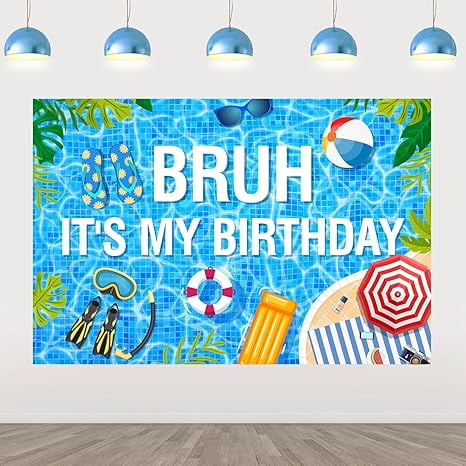 Bruh Boy Pool Birthday Decorations, 5 x 3ft Bruh Its My Birthday Backdrop Banner Photography Background Photo Studio Props, Preteen and Teen Summer Birthday Party Supplies