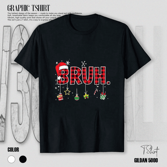 Bruh Funny Christmas Red Plaid Teens Boys Kids Holiday Style Unisex T-Shirt, up to size 5XL