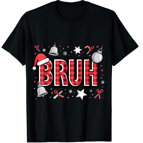 Bruh Funny Christmas Red Plaid Xmas T-Shirt for Adults Men and Women