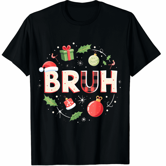 Bruh Funny Christmas Red Plaid Xmas T-Shirt for Adults Men and Women