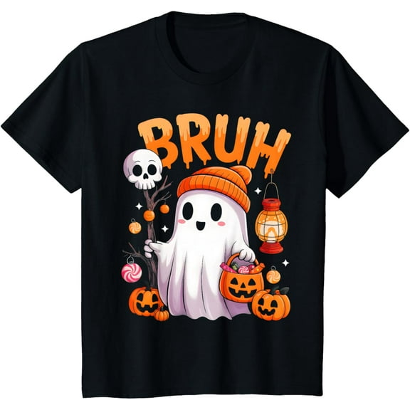 Bruh Ghost Halloween Pumpkin Candy Boys Teens Kids T-Shirt