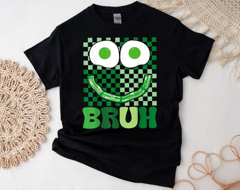 Bruh Green Face TShirt, Eggs and Bacon Ham Breakfast Shirt, Funny St Patrick