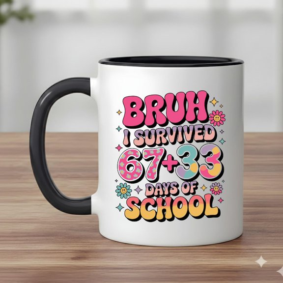 Bruh I Survd 100 Da Of School Mug, Funnchool Mug, TeaC1her Gift, Graduation Gift, Novelty Coffee Mug