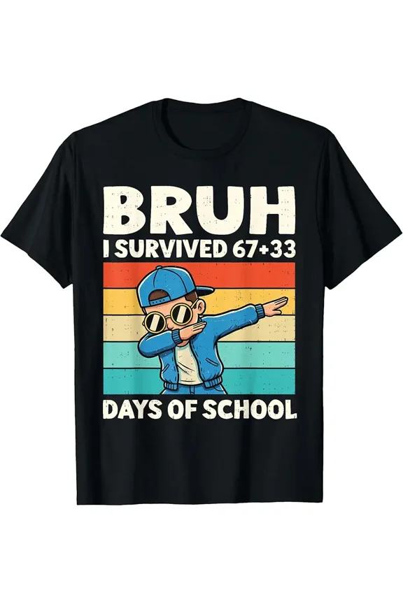 Bruh I Survived 67 33 Days of School Boy Six Seven 100th Day T-Shirt