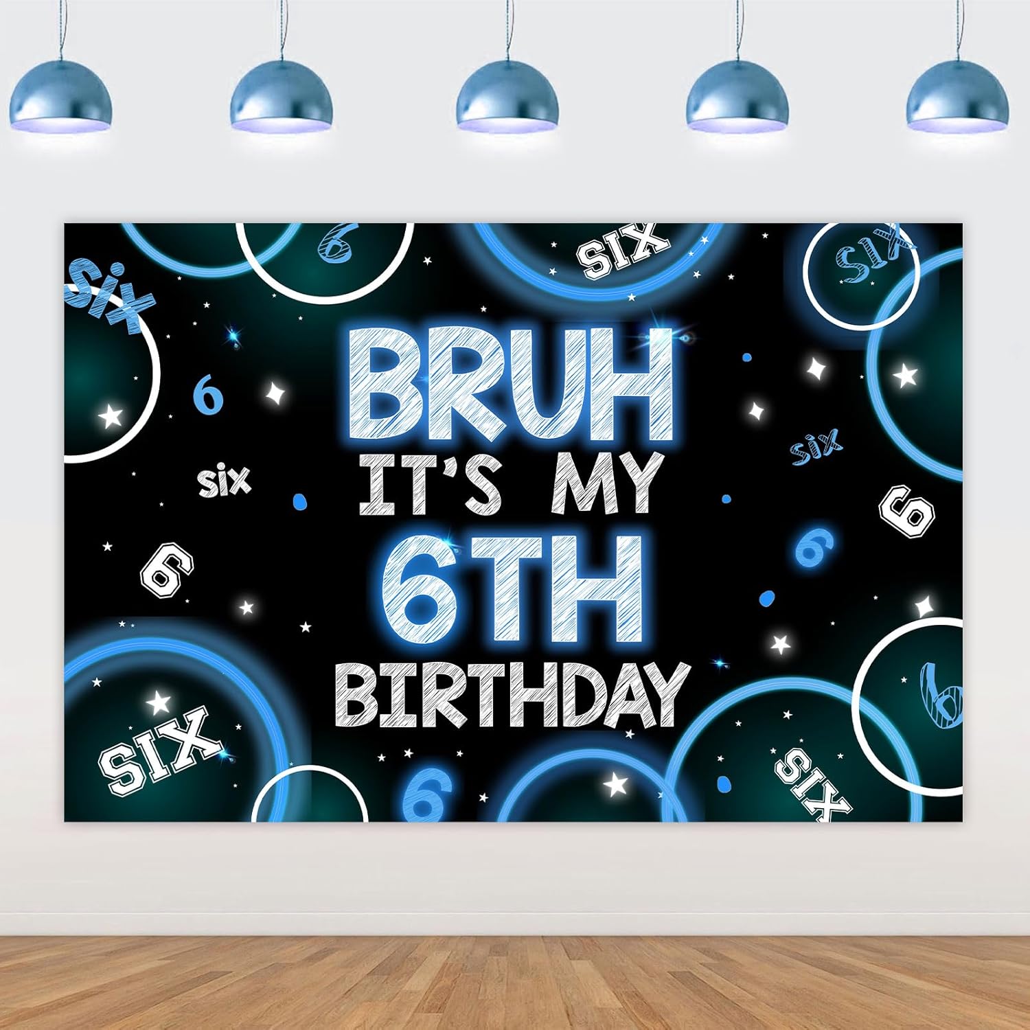 Bruh It’s My 6th Birthday Backdrop Banner - Blue Black Theme, 4.92x3.28ft For Photo Booth - View #10