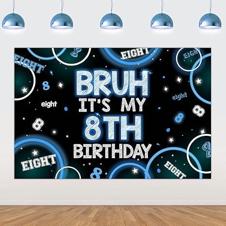 Bruh Its My 8th Birthday Decor 4.92 * 3.28ft Bruh Its My 8th Birthday Backdrop Banner Blue Black Eighth Birth Day Decor for Boy Happy Eighth Bday Supplies Eight Years Old Photo Booth Prop
