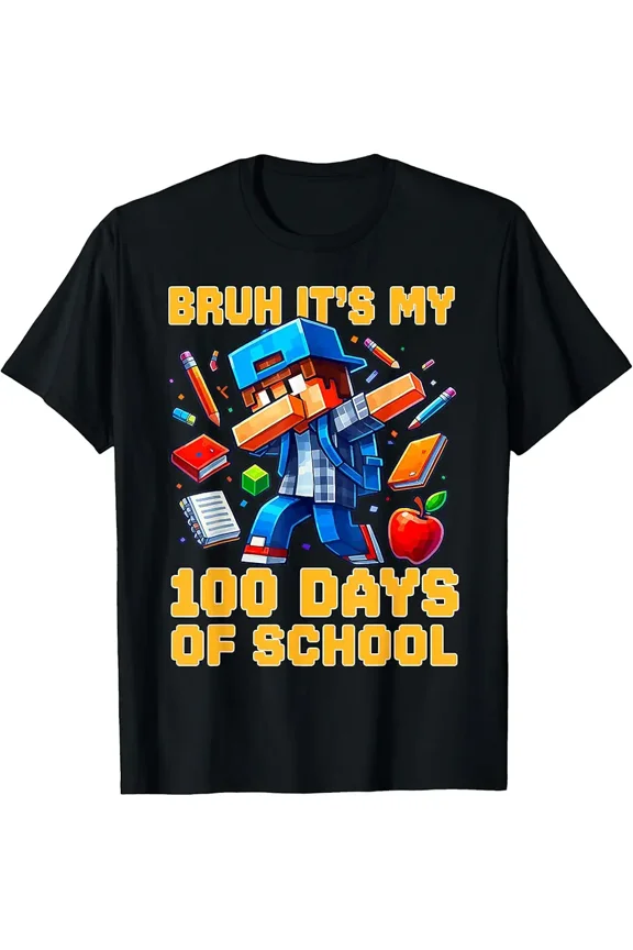 Bruh It's My 100th Day of School Boys Kids Gamer 100 Days T-Shirt