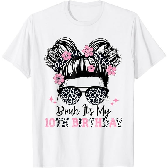 Bruh It's My 10th Birthday Girl 10 Years Old Bday Farm Cow T-ShirtMen and women, White T-shirt, size: Extra large
