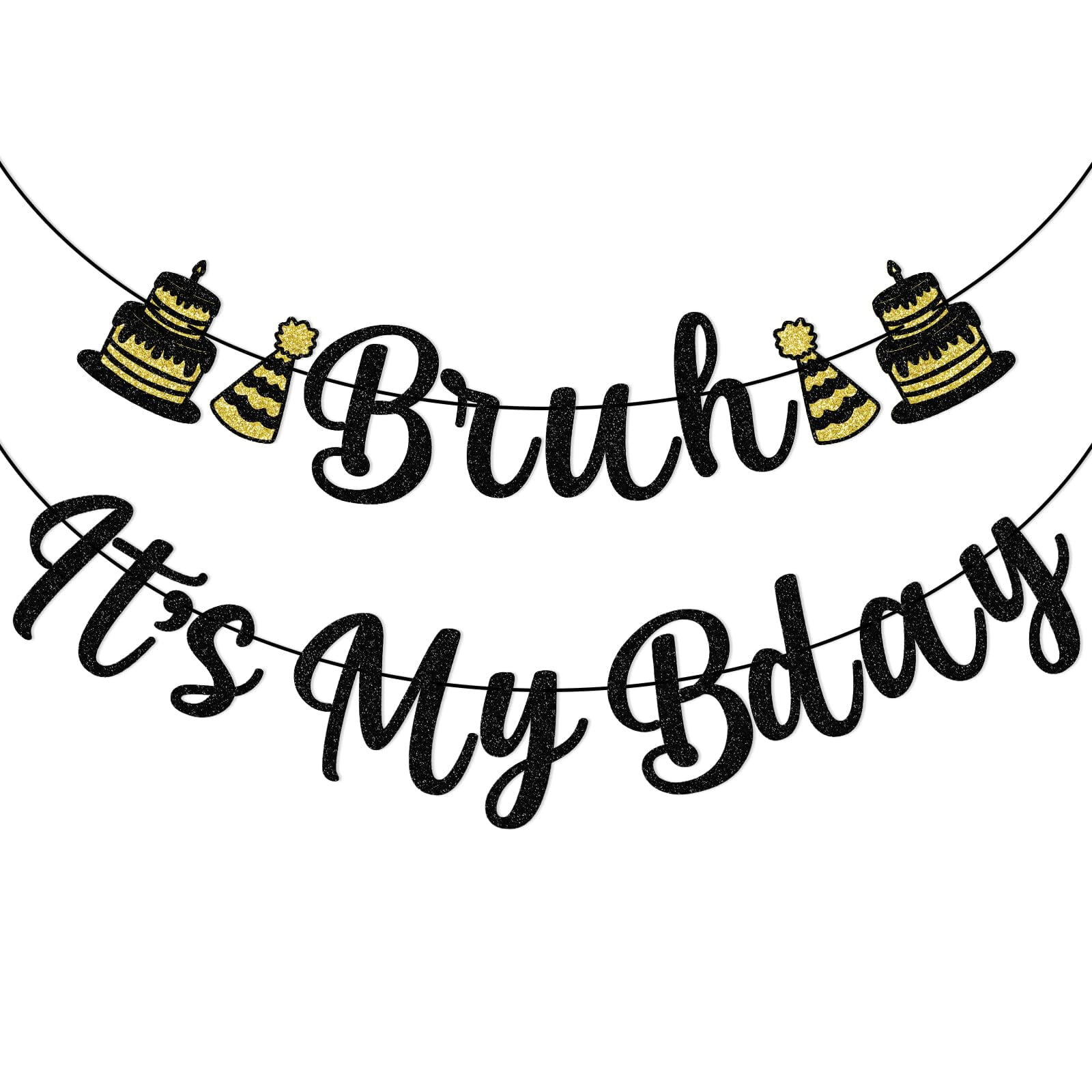 "Bruh It's My Birthday" Banner - Black Glitter Party Decor For Teen Boys 12th 13th 14th 15th Birthday